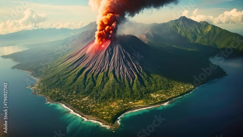 Aerial view of active volcano Bromo in East Java, Indonesia, Aerial view of Gamalama Volcano on Ternate, Indonesia photo