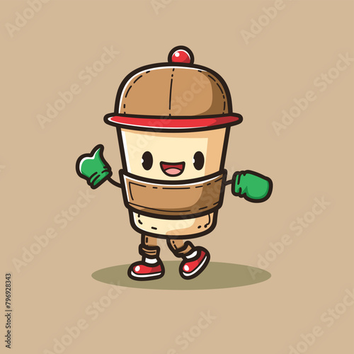 Cute cartoon coffee cup mascot character flat vector illustration