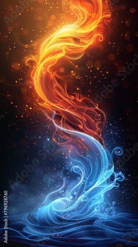 A colorful abstract painting of a swirling flame with water  AI