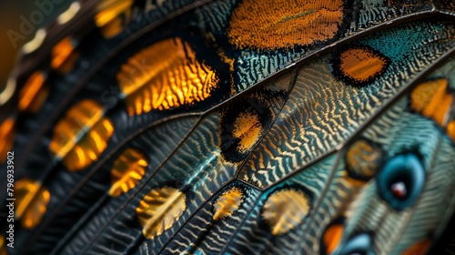 Amazing closeup of a butterfly wing, showing the intricate details of its scales and veins. A stunning example of nature's artistry.