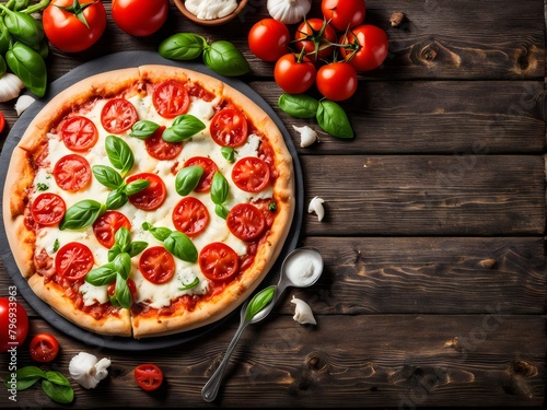 pizza with tomatoes and basil photo