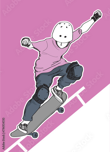 sk8 girl, Girl with skateboard to Do Skateboard Tricks. Vector illustration.Cartoon character.