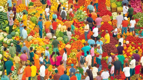 A bustling marketplace is filled with people of all ages and ethnicities.