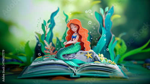 Pop-Up Fairy Tale Book Featuring a Mermaid on a Rock