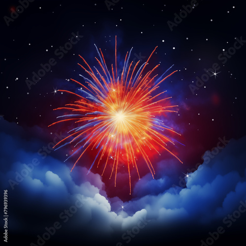 fireworks in the night sky, September 21, armenia independence day, armenian colorful fireworks flag on blue night sky background. Greeting card. Armenia national holiday september 21st. Vector. Indep photo