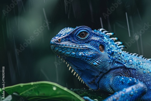 Vibrant blue lizard with intricate scales