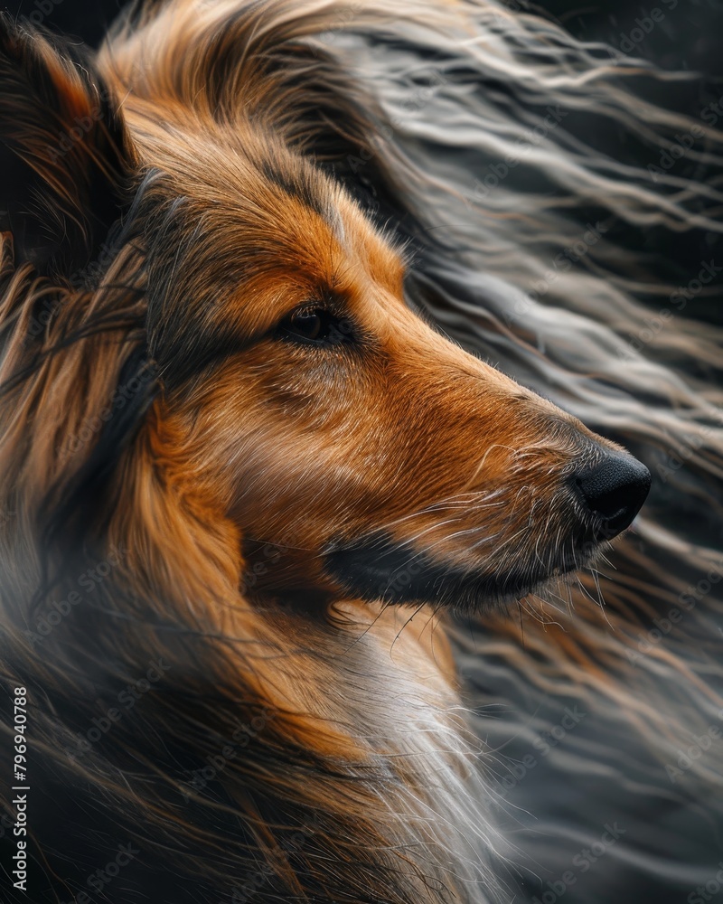 Closeup of a dog's face with flowing fur Closeup of a dog's face with flowing fur
