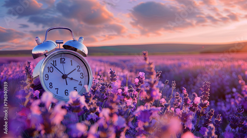 The ringing of the alarm clock serves as a poignant reminder of the fleeting nature of summer amidst the serene beauty of the lavender field