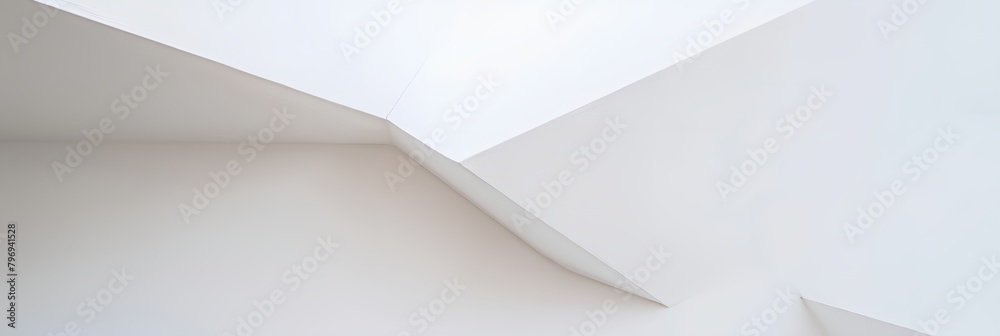 white room with a slanted ceiling and a white wall, an abstract sculpture white room with a slanted ceiling and a white wall, an abstract sculpture