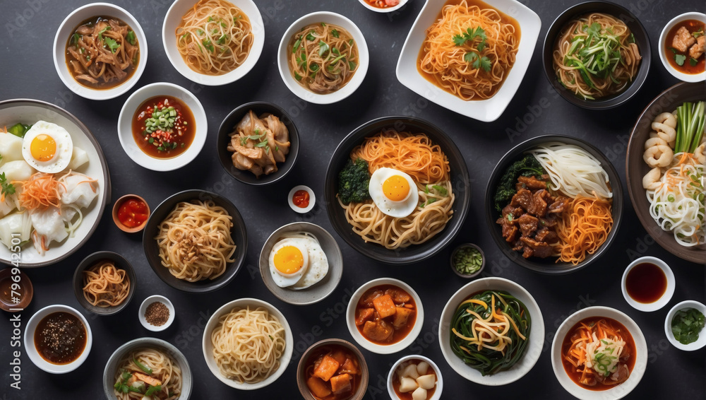 Assorted Korean Banchan, Dive into a Variety of Banchan Side Dishes like Kimchi, Japchae, and Mandu for a Flavorful Experience.