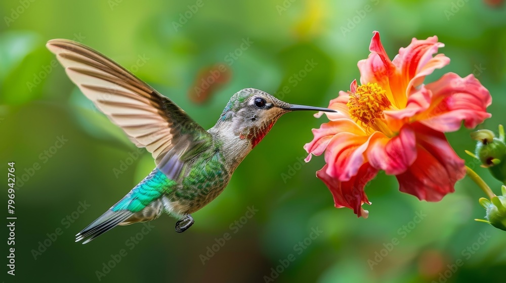 Fototapeta premium Hummingbird feeding on vibrant flower