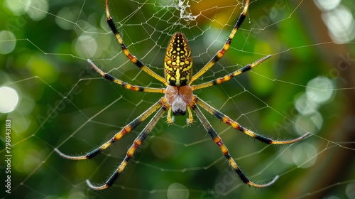 Vibrant spider web with colorful arachnid photo