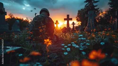 Man Standing in Field at Sunset