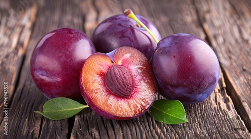 Ripe plums on wooden background