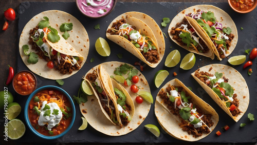 Assorted Mexican Fiesta, Spice up Your Palate with Tacos, Burritos, and Quesadillas Bursting with Flavor. photo