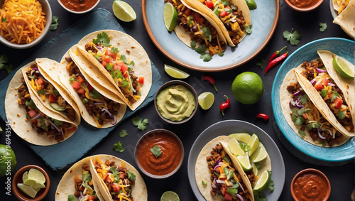 Assorted Mexican Fiesta, Spice up Your Palate with Tacos, Burritos, and Quesadillas Bursting with Flavor. photo