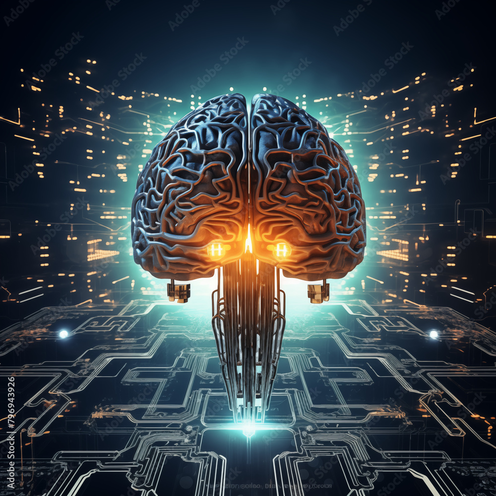 Obraz premium lights of the mind, Artificial Intelligence and innovation, digital concept with abstract brains stock photo