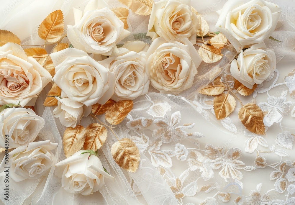 Elegant white roses with golden leaves Elegant white roses with golden leaves
