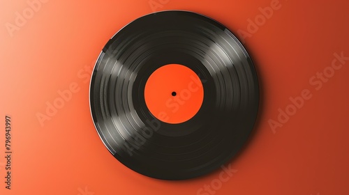 Black vinyl record on red background. Retro music concept.