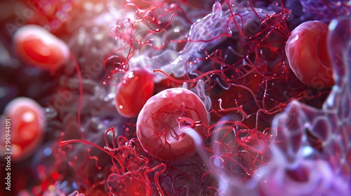 A microscopic view of red blood cells. photo
