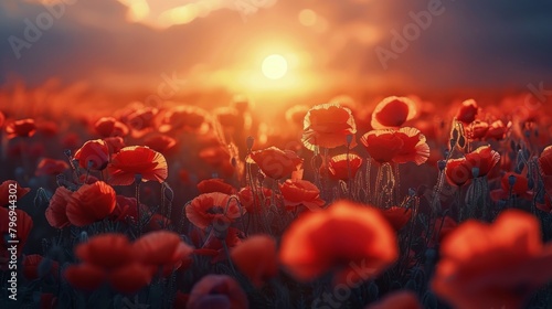 Field of Orange Flowers With Sun in Background