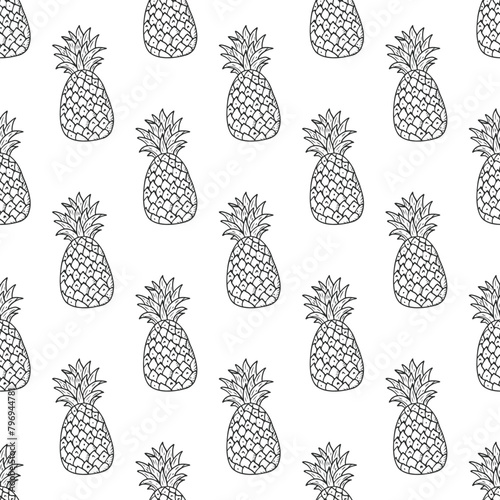 Seamless pattern with sketch pineapples in vintage style. Vector hand drawn doodle background © OWLISKO DESIGN