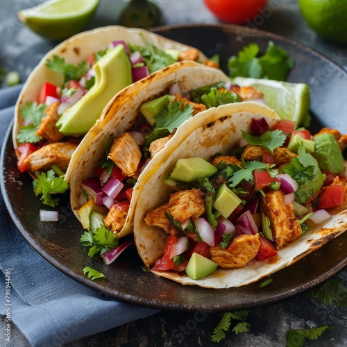 Delicious Mexican-style chicken tacos with fresh toppings photo