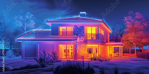 Thermography of a house, analysis of energy efficiency of a house photo