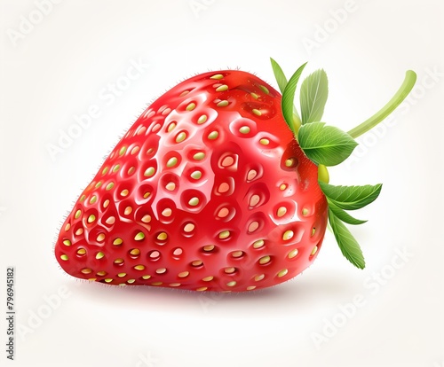 a strawberry with a green stem and a white background with a white background and a green stem and a red strawberry with a green stem