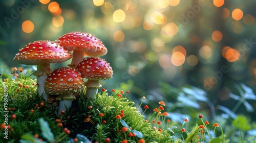 Group of Yellow Mushrooms on Lush Green Field