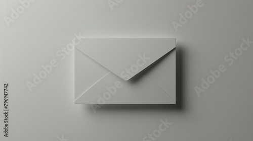 A minimal 3D rendering of a closed envelope on a solid background. The envelope is off-white and the background is a very light gray. photo