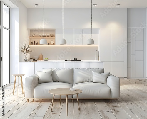 Modern interior with sofa and kitchen rendering illustration stock photo contest winner living room design minimalism 3d render