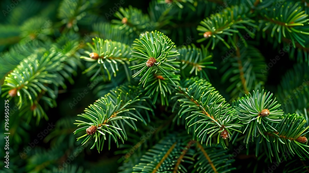 Illustration of a vibrant green pine tree up close. Christmas tree branches Illustration of a vibrant green pine tree up close. Christmas tree branches