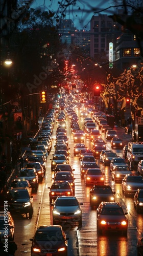 Busy City Street Filled With Traffic at Night