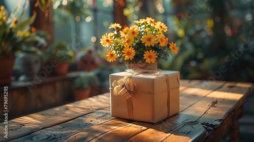 Mother's Day,Happy mother’s day,Mom day,gift,Elegant Gift Box Masterfully Photographed 
on Rustic Wooden Tabletop, High-Definition Minimalist Background, Warm Ambiance