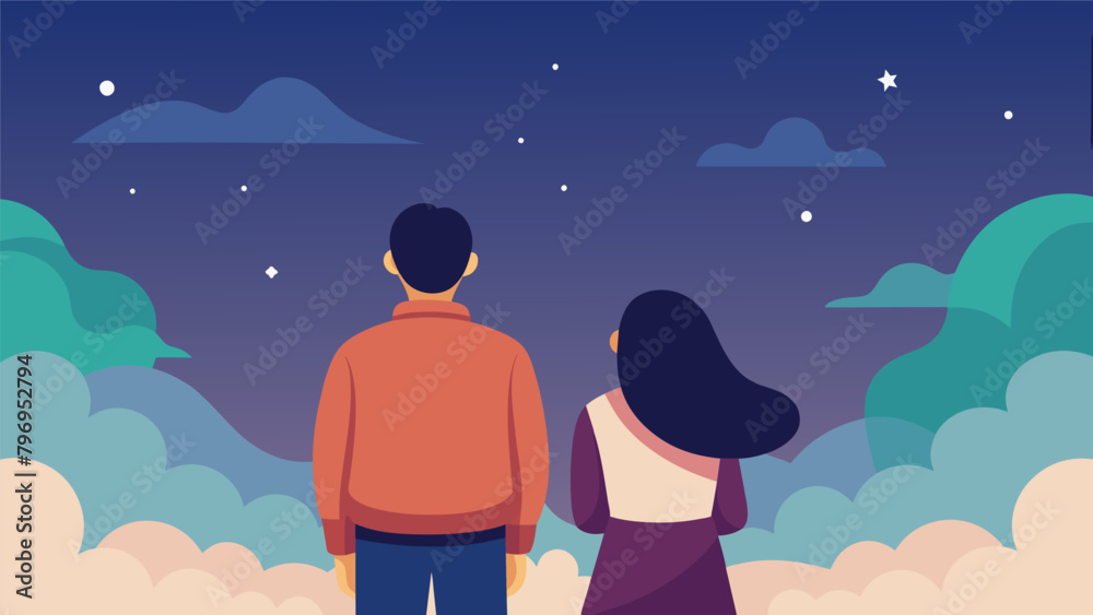 Obraz premium As they marveled at the vastness of the sky they spoke about their fears of not being enough for each other and promised to never stop striving to be. Vector illustration