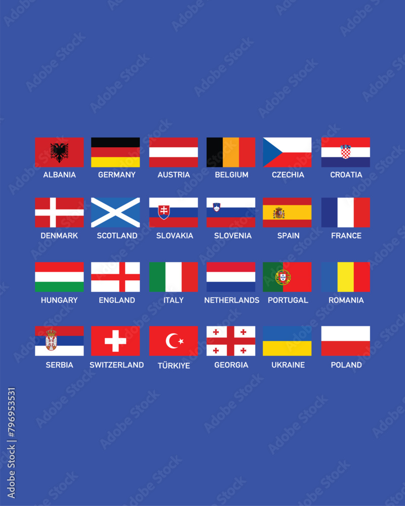 European Football 2024 Flags Design Abstract Teams Nations Symbol European Football Countries Vector illustration