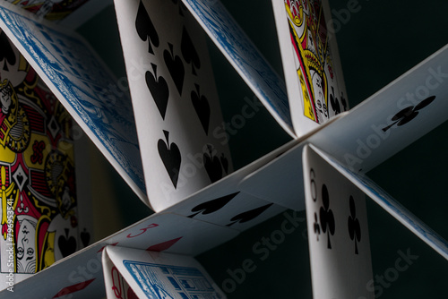 Schilderij op canvas close-up to a house of cards