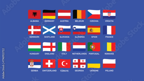 European Nations Football 2024 Flags Ribbon Abstract Design Symbol European Football Teams Countries Vector illustration