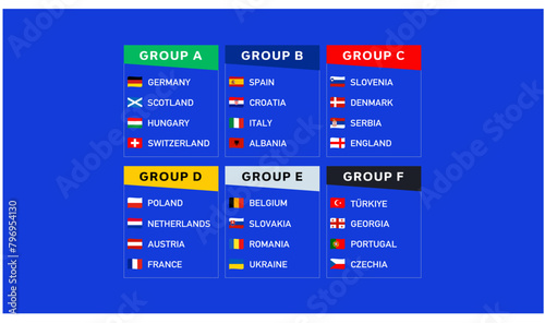 European Football 2024 Groups Teams Flags Ribbon Symbol Abstract Design European Football Nations Countries Vector illustration