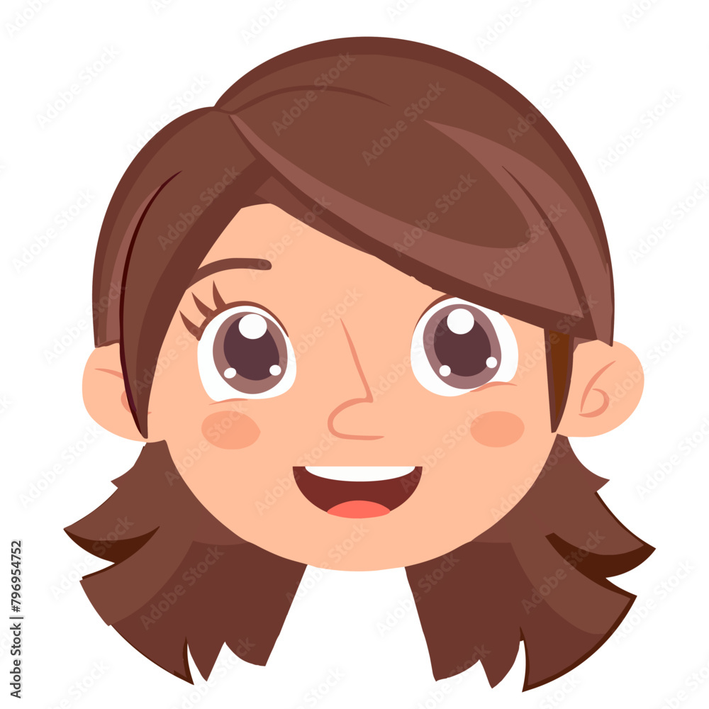 Vector cute cartoon girl with facial expression on white background