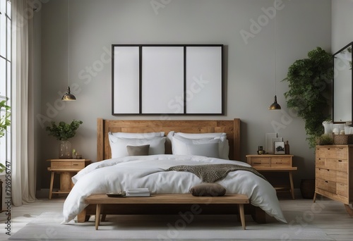 style bedroom background interior frame farmhouse render Mockup 3d