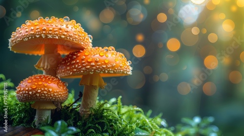 Group of Yellow Mushrooms on Lush Green Field