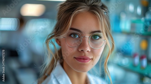 Woman Wearing Glasses and Lab Coat