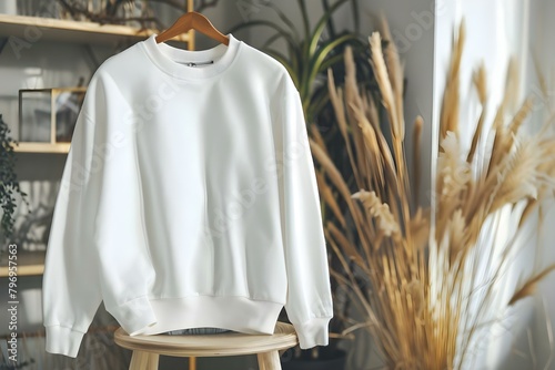 Mockup of a white sweater for design presentation or product showcase purposes. Concept Fashion Design, White Sweater, Mockup, Product Showcase, Design Presentation