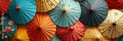 Colorful umbrella abstract pattern background for Chinese lunar new year celebration theme.