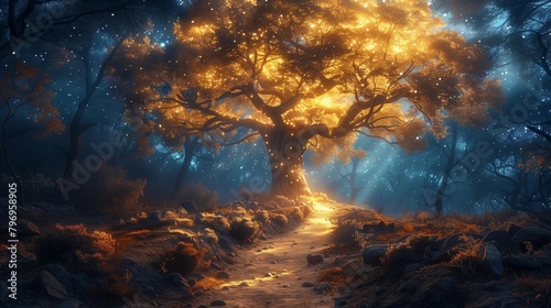 Enchanted Path to the Glowing Pomegranate Tree, generative ai © Matus