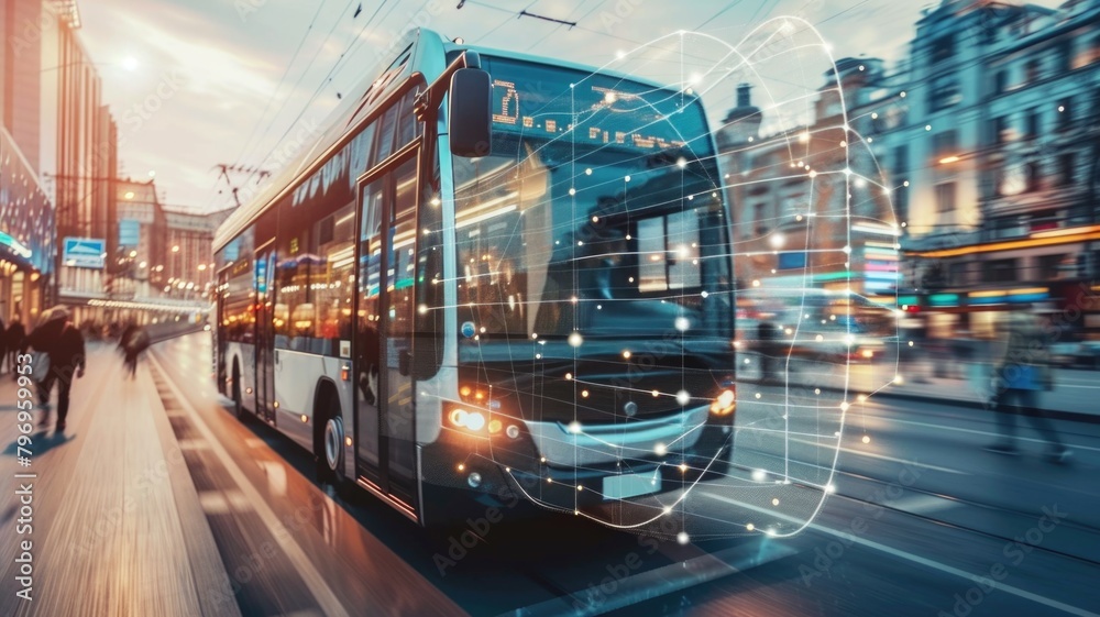 public bus or train with P-IoT technology that monitors fuel efficiency ...