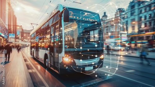 public bus or train with P-IoT technology that monitors fuel efficiency and optimizes routes and schedules to reduce energy consumption