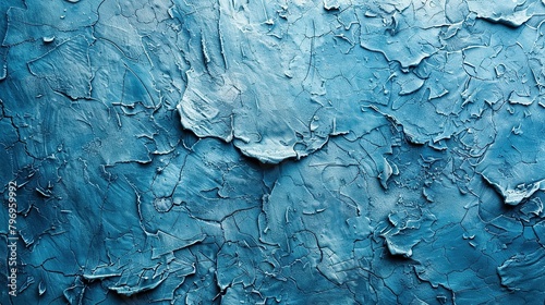 Old blue wall background, paint peeling off, building up close. Rough surface plaster texture for design. photo